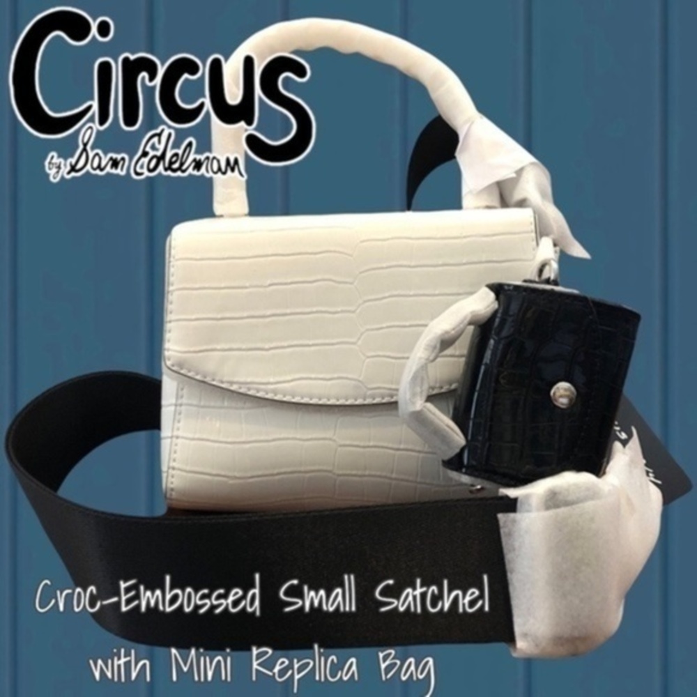 CIRCUS NY Lily Croc-Embossed Top Handle White Mini Satchel w/Black Replica Charm